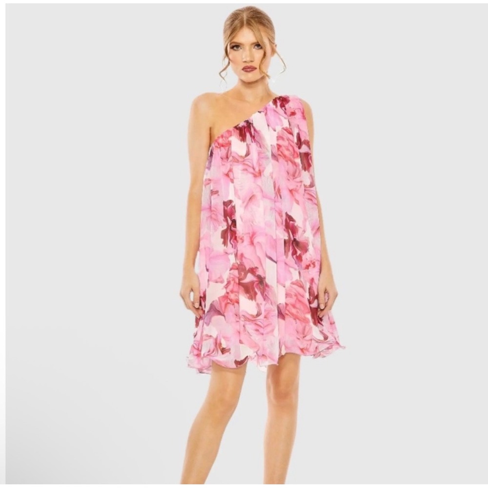 NWT Mac Duggal Pink Floral‎ One-ShoulderMini Dress 55875 Sz 10 $398